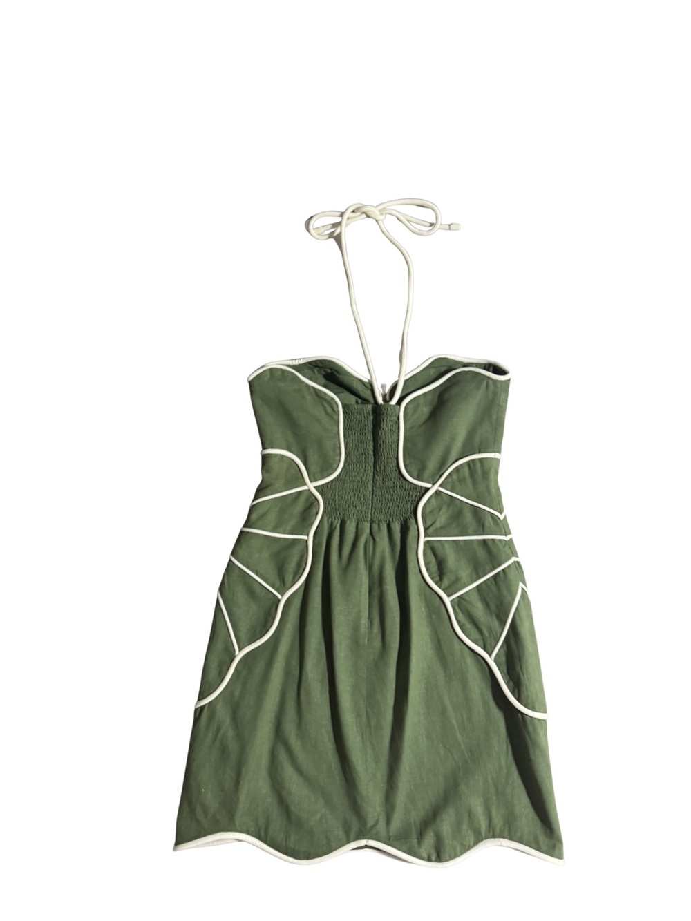 FARM Rio Green Cutout Halterneck Mini Dress Contrast Piping NWT Size Small - Picture 3 of 5